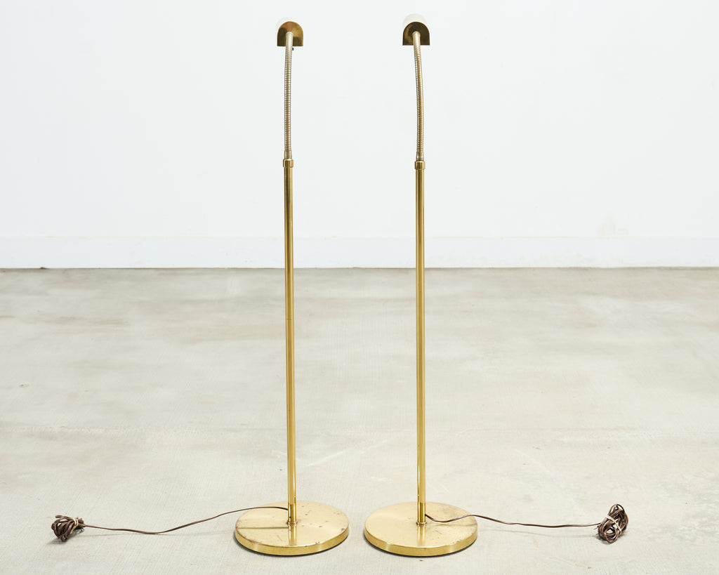 Pair of Mid-Century Brass Adjustable Pharmacy Floor Lamps