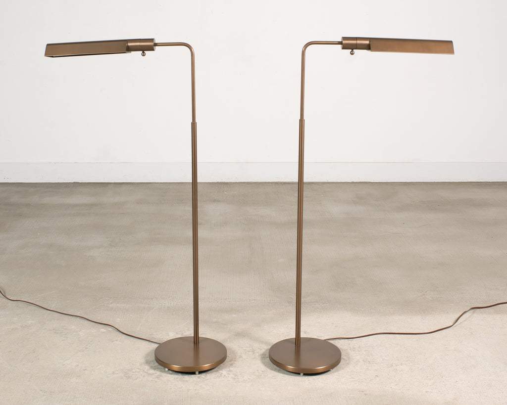 Pair of Casella Bronze Adjustable Pharmacy Floor Lamps