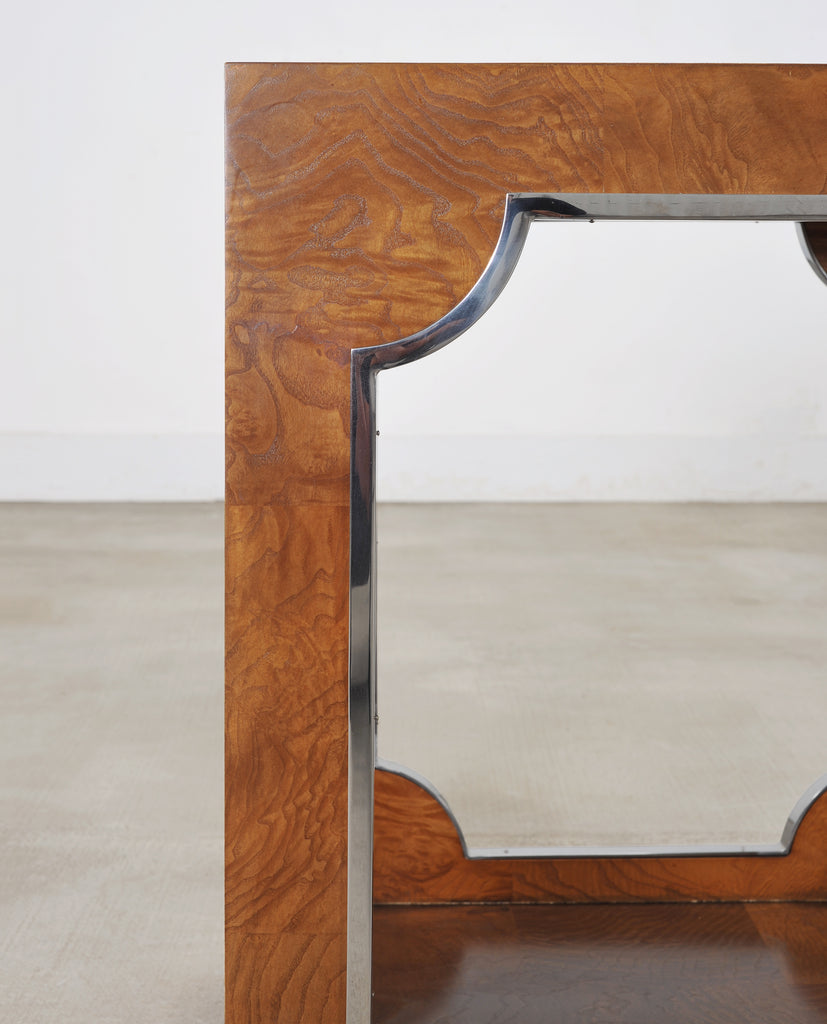 Pair of Bernhardt Soho Luxe Burlwood Steel Cube Drink Tables