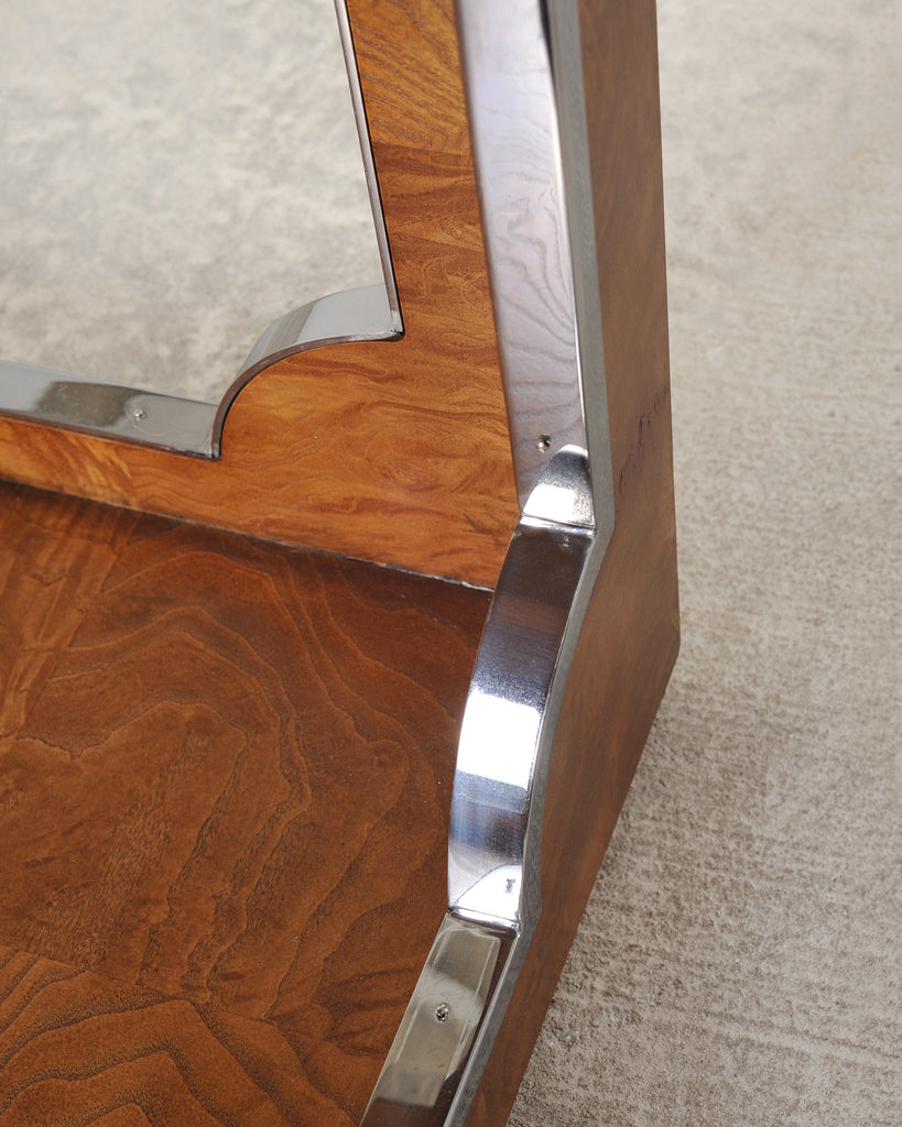 Pair of Bernhardt Soho Luxe Burlwood Steel Cube Drink Tables