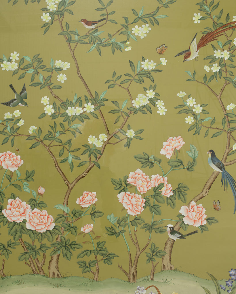 Pair of Chelsea House Edgedale Chinoiserie Painted Silk Panels