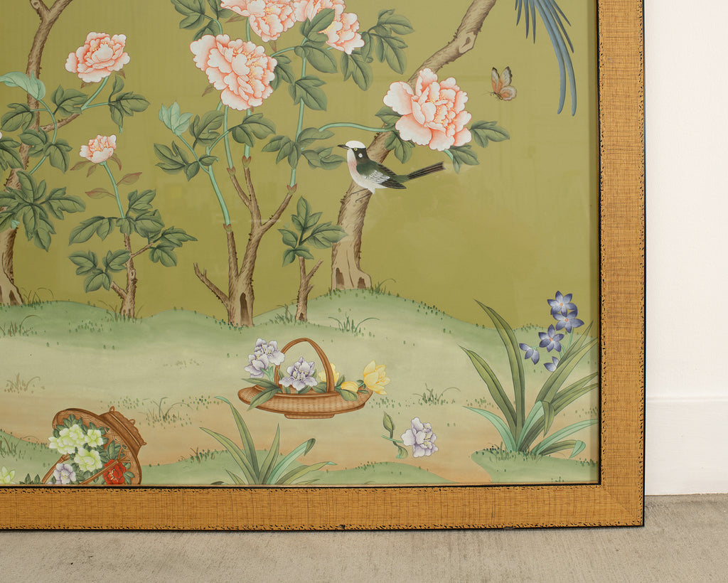 Pair of Chelsea House Edgedale Chinoiserie Painted Silk Panels