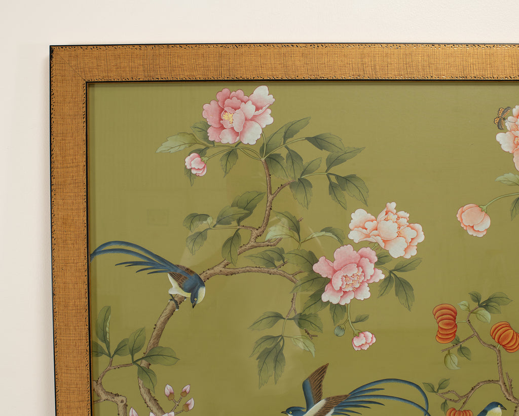Pair of Chelsea House Edgedale Chinoiserie Painted Silk Panels