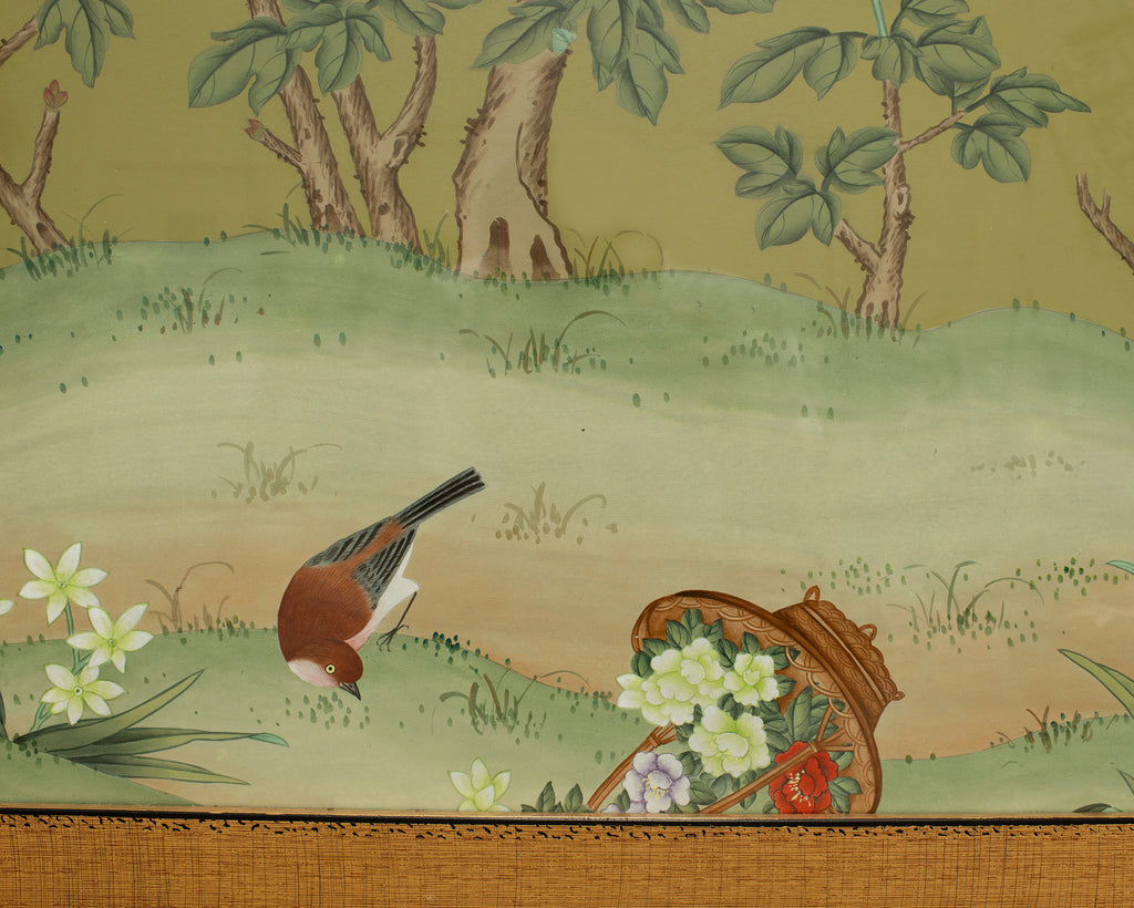 Pair of Chelsea House Edgedale Chinoiserie Painted Silk Panels