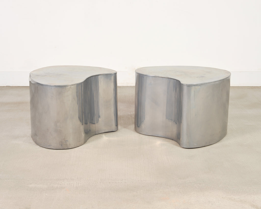 Pair of Mid-Century Chrome Biomorphic Kidney-Form Drinks Tables
