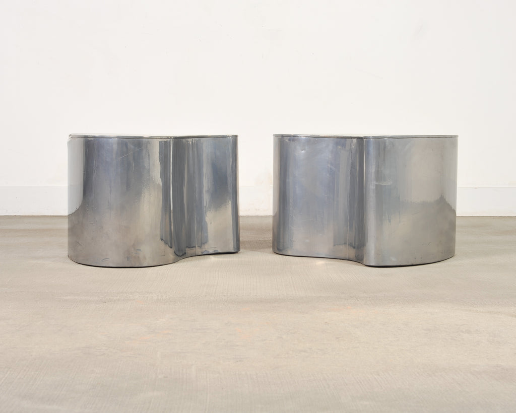 Pair of Mid-Century Chrome Biomorphic Kidney-Form Drinks Tables