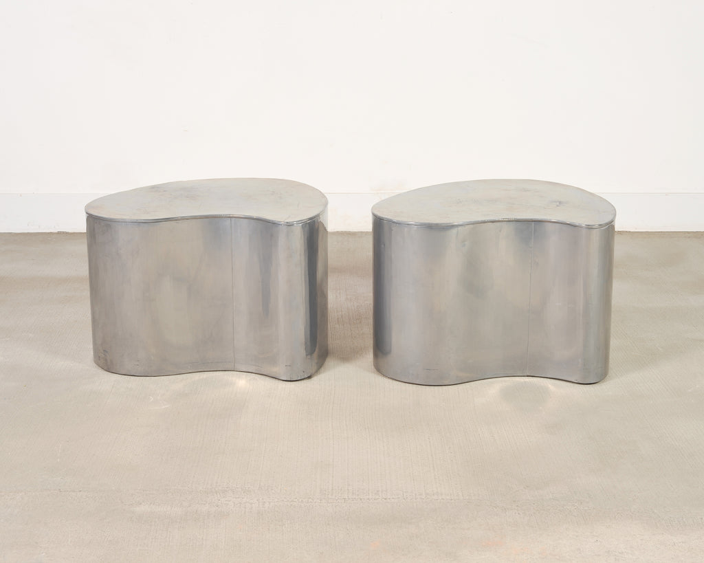 Pair of Mid-Century Chrome Biomorphic Kidney-Form Drinks Tables