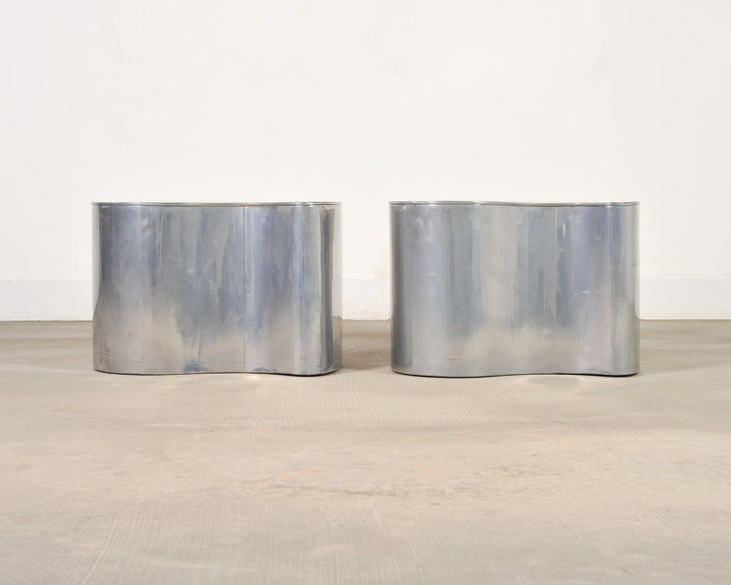 Pair of Mid-Century Chrome Biomorphic Kidney-Form Drinks Tables