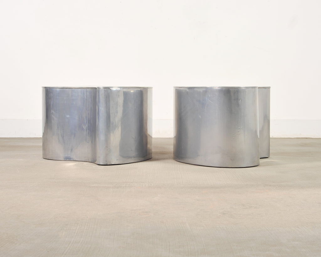 Pair of Mid-Century Chrome Biomorphic Kidney-Form Drinks Tables