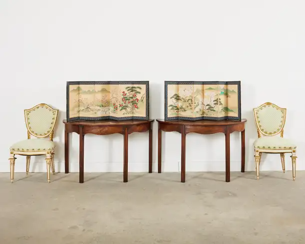 Pair of Japanese Edo Screens Minogame Turtles in Spring Landscape