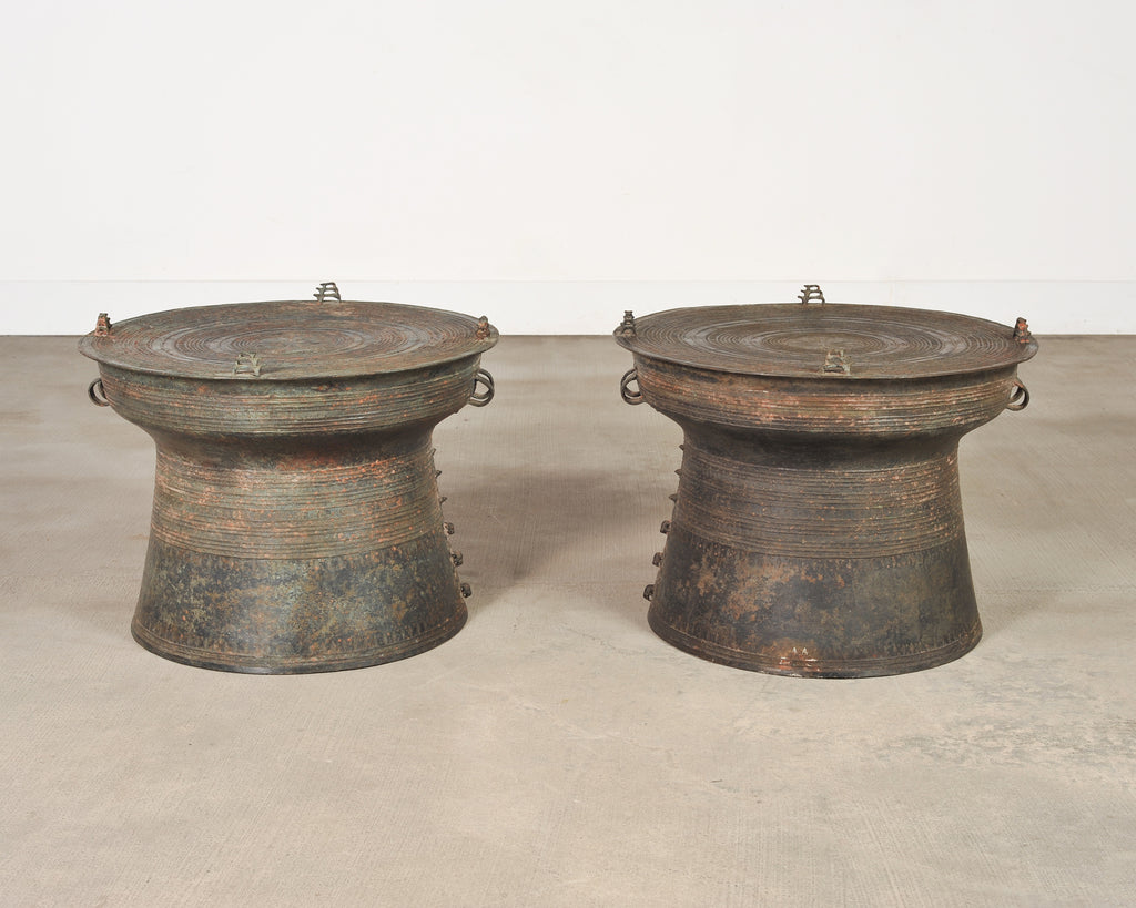 Pair of Southeast Asian Bronze Rain Drums or Drinks Tables