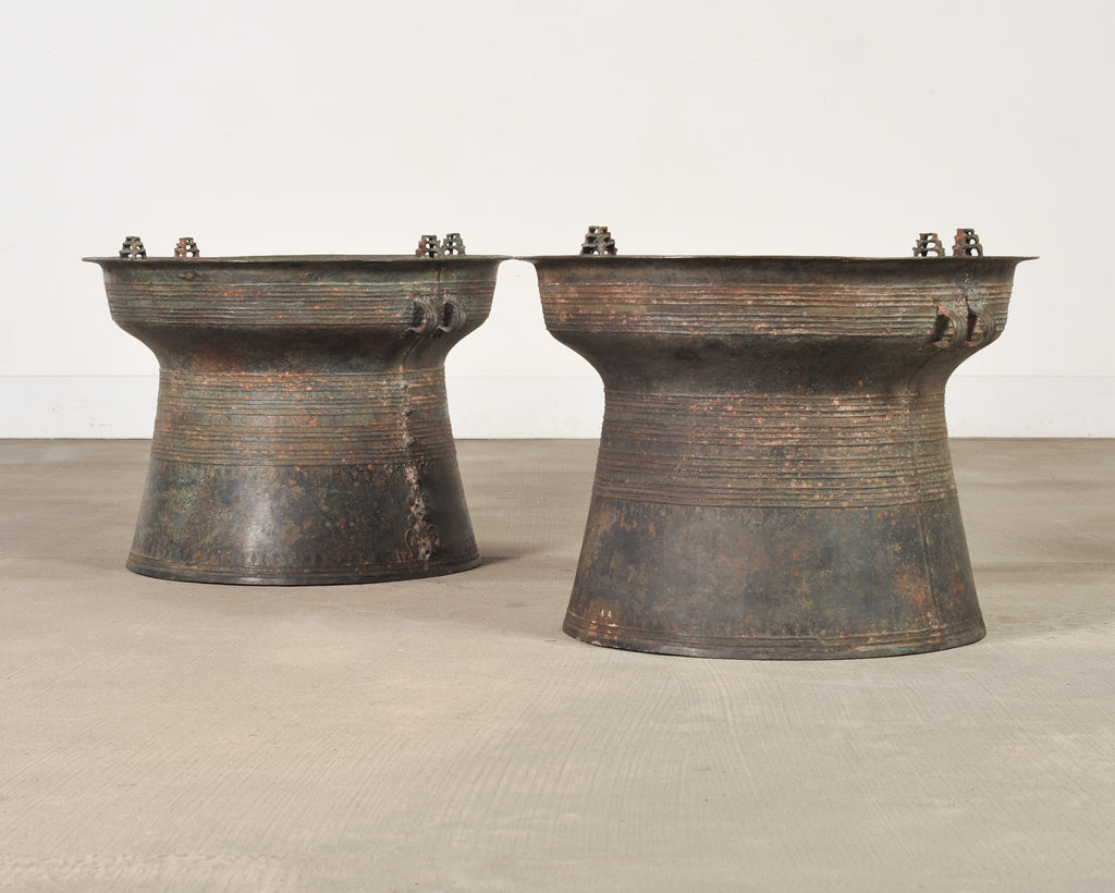 Pair of Southeast Asian Bronze Rain Drums or Drinks Tables