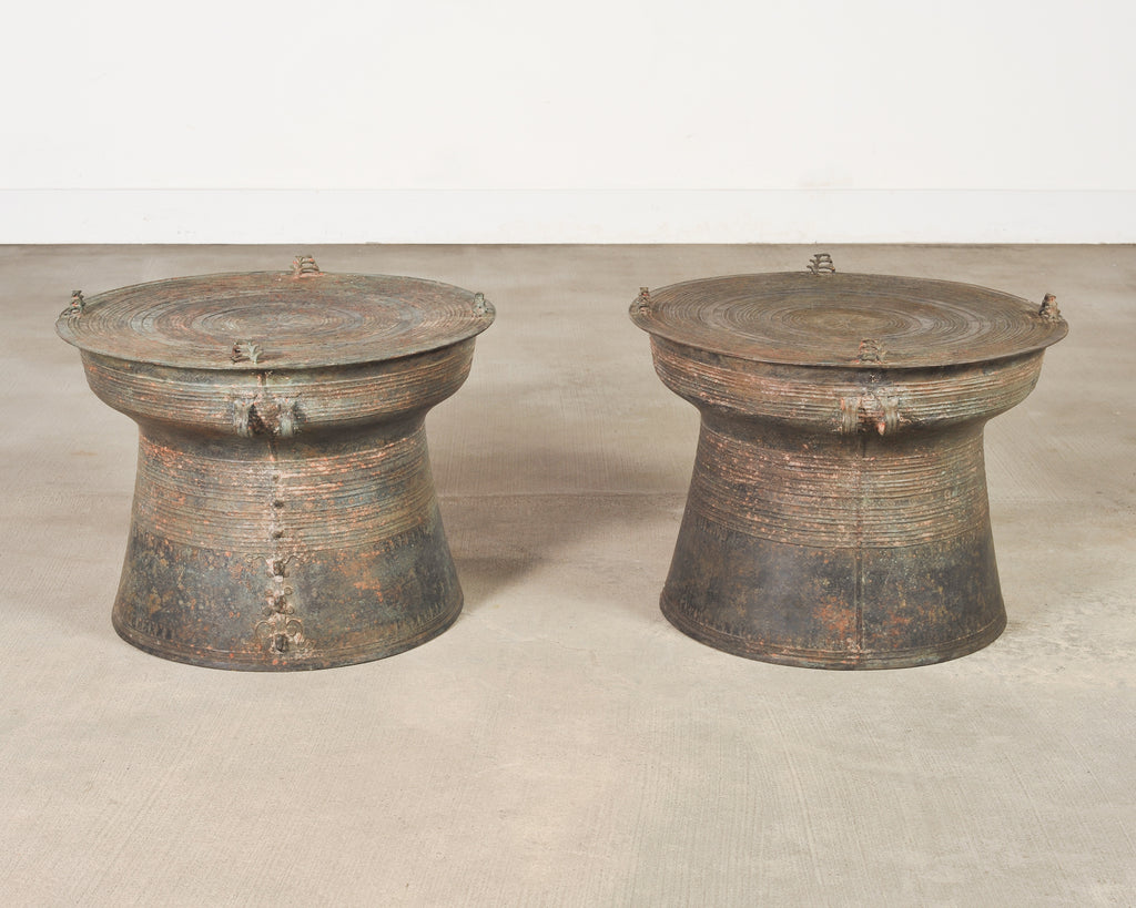 Pair of Southeast Asian Bronze Rain Drums or Drinks Tables