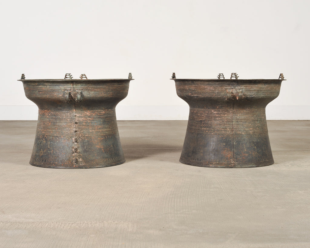 Pair of Southeast Asian Bronze Rain Drums or Drinks Tables