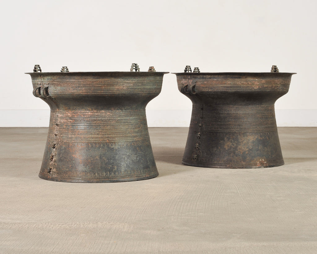 Pair of Southeast Asian Bronze Rain Drums or Drinks Tables