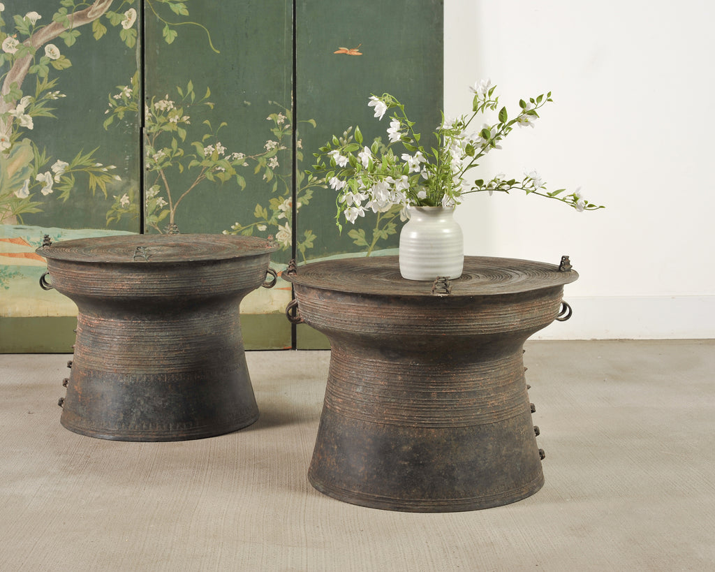 Pair of Southeast Asian Bronze Rain Drums or Drinks Tables
