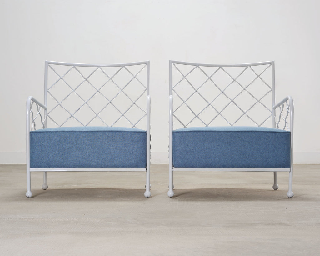 Pair of Midcentury French Iron Lounge Chairs After Royere