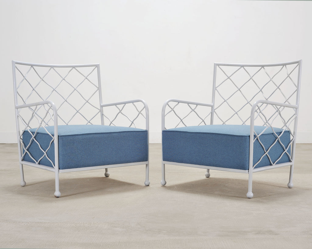 Pair of Midcentury French Iron Lounge Chairs After Royere