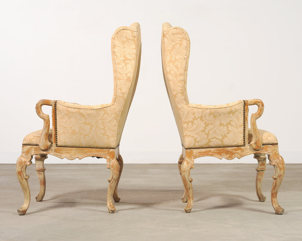 Pair of Country French Provincial Wingback Bergère Armchairs