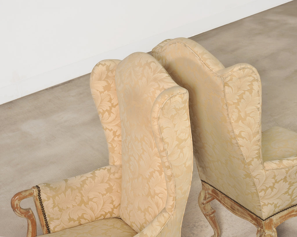 Pair of Country French Provincial Wingback Bergère Armchairs