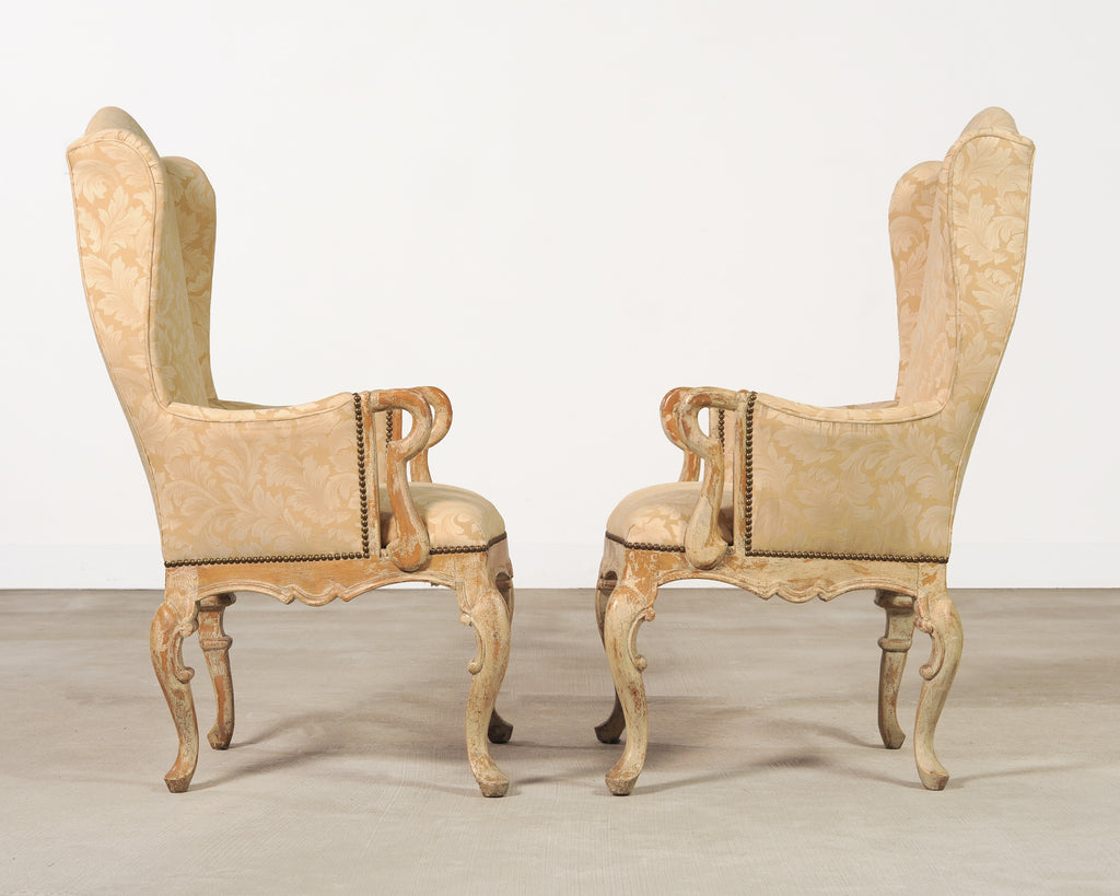 Pair of Country French Provincial Wingback Bergère Armchairs