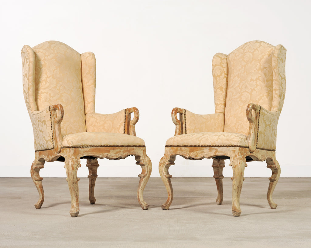 Pair of Country French Provincial Wingback Bergère Armchairs