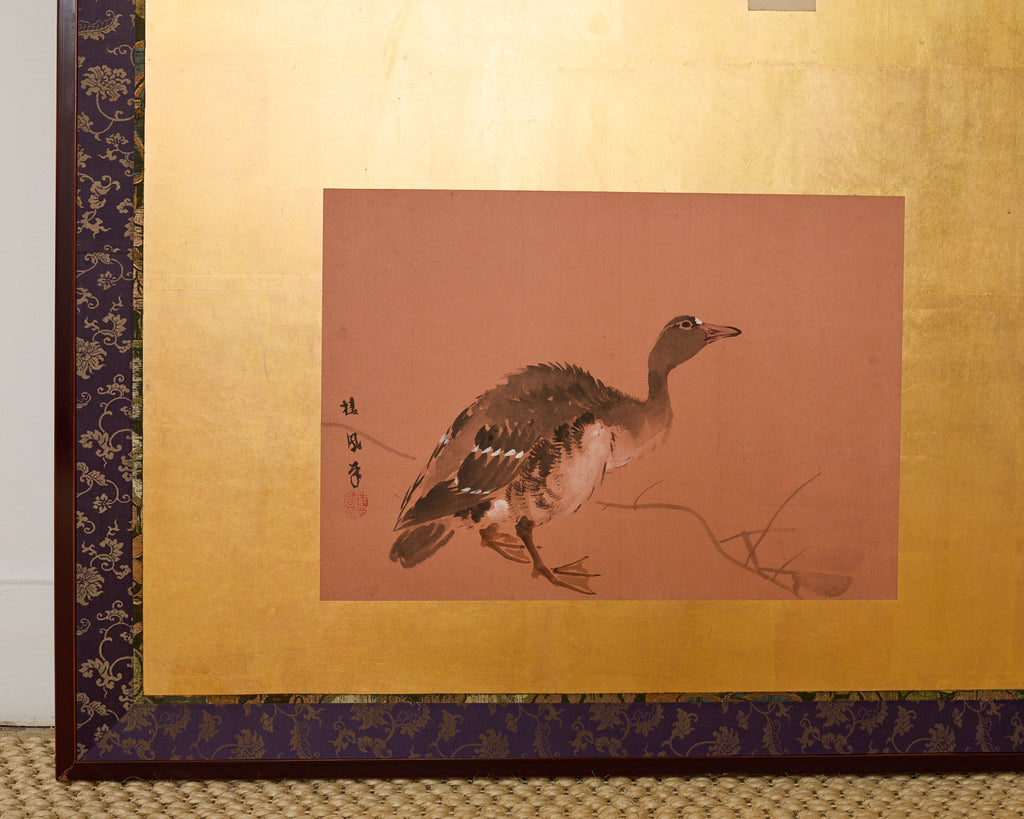 Pair of Japanese Two Panel Screens Edo Period Vignettes