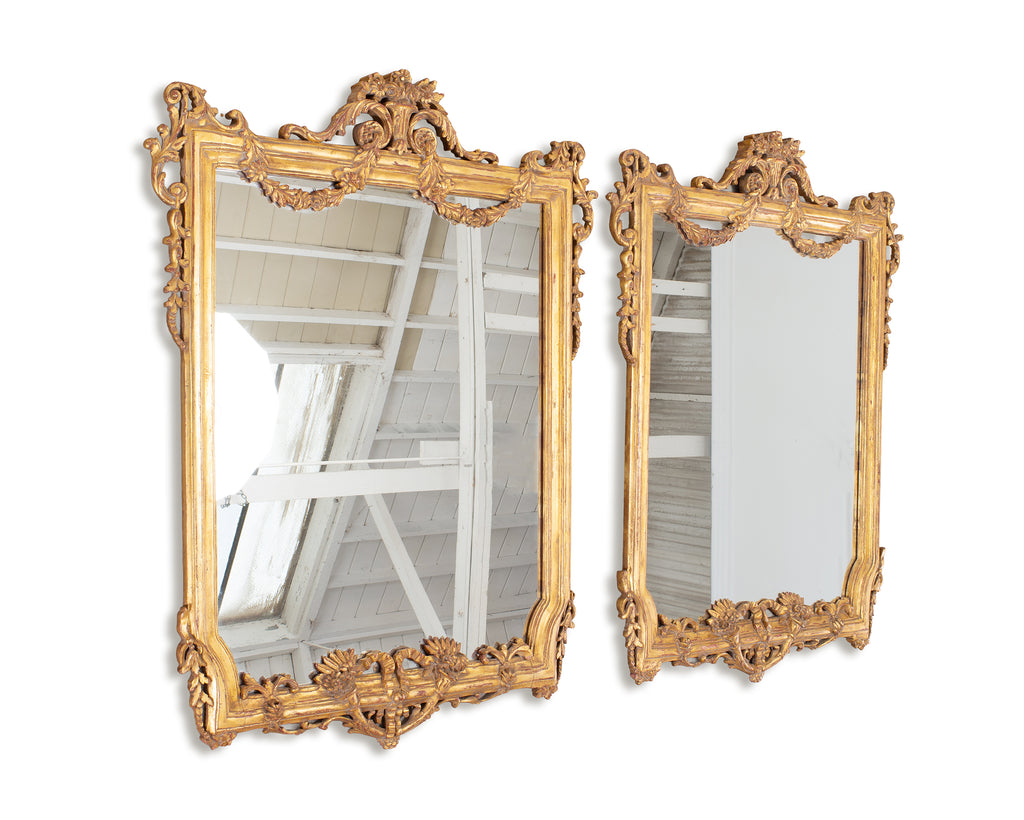 Pair of 19th C. French Louis XVI Style Giltwood Mirrors 4.6 Ft