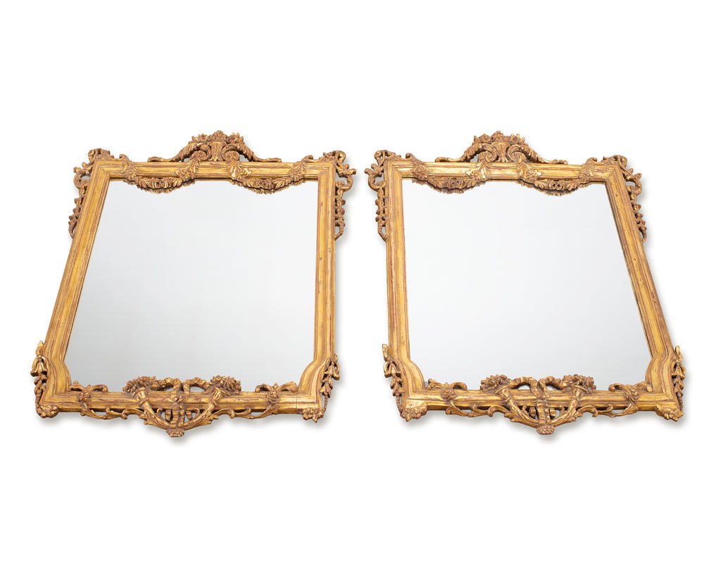 Pair of 19th C. French Louis XVI Style Giltwood Mirrors 4.6 Ft