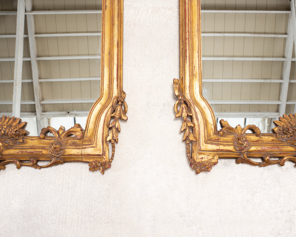 Pair of 19th C. French Louis XVI Style Giltwood Mirrors 4.6 Ft