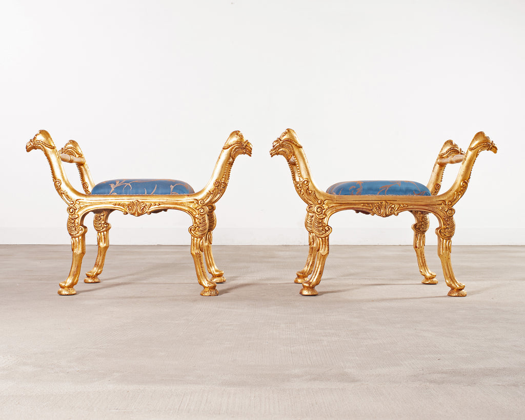 Pair of Italian Neoclassical Giltwood Camel Stool Benches