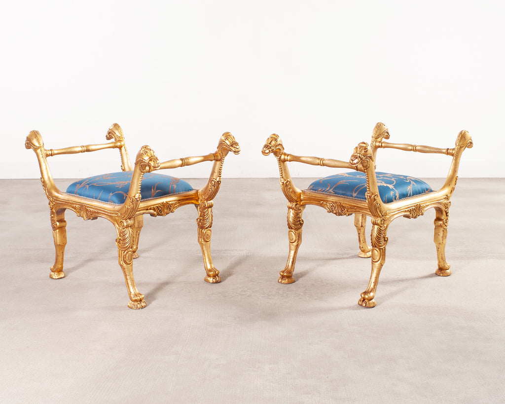 Pair of Italian Neoclassical Giltwood Camel Stool Benches