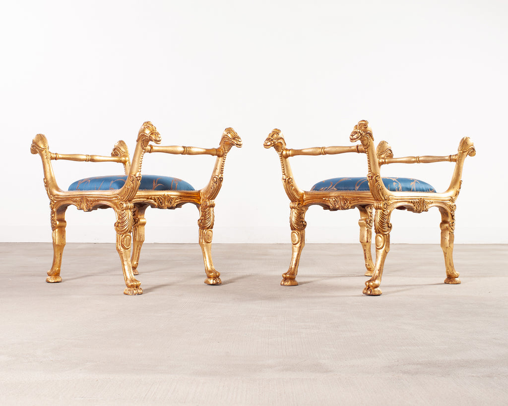 Pair of Italian Neoclassical Giltwood Camel Stool Benches