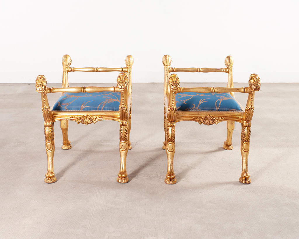 Pair of Italian Neoclassical Giltwood Camel Stool Benches