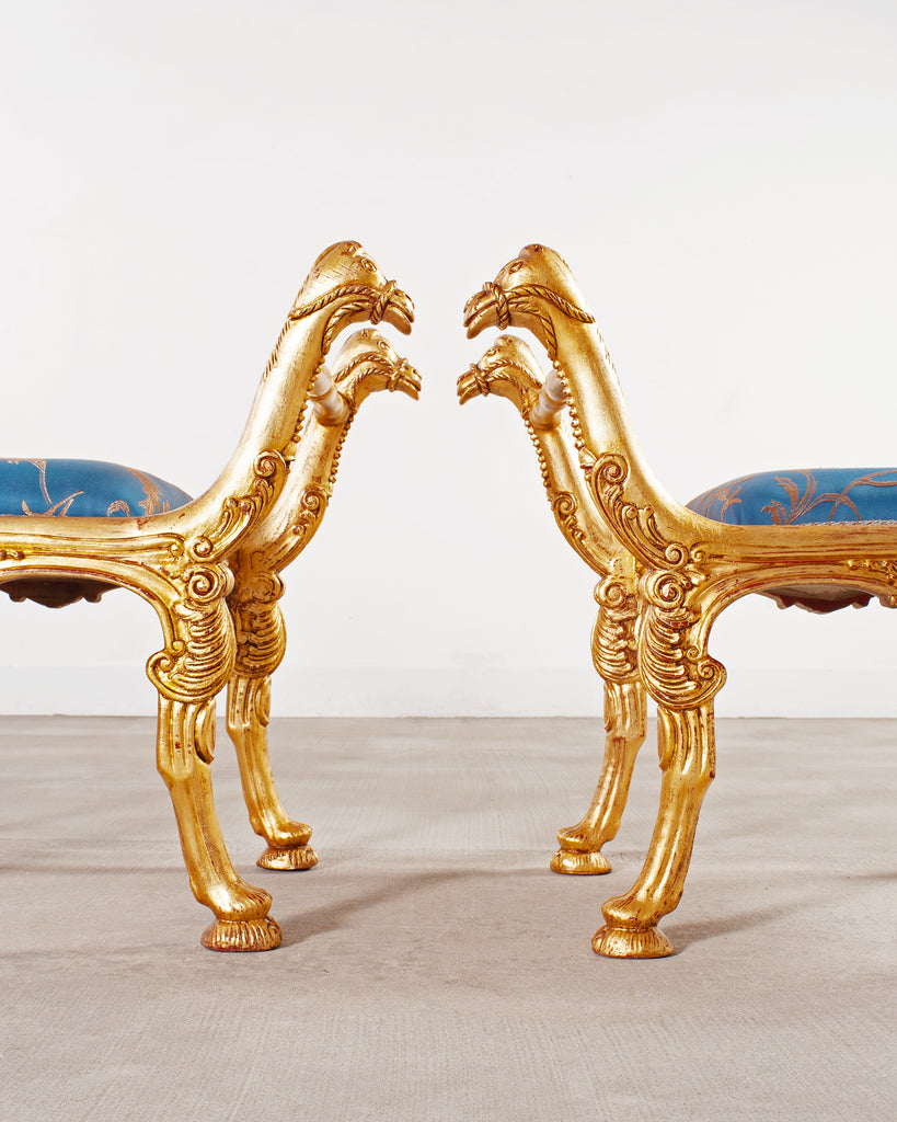 Pair of Italian Neoclassical Giltwood Camel Stool Benches