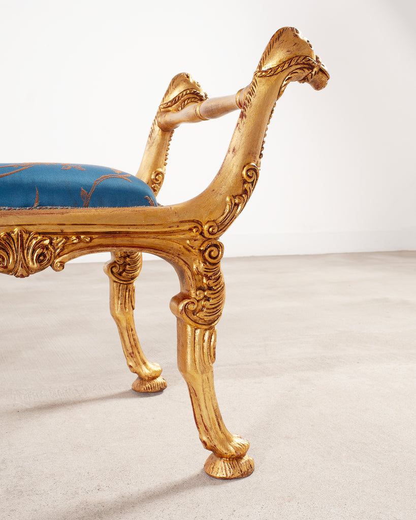 Pair of Italian Neoclassical Giltwood Camel Stool Benches