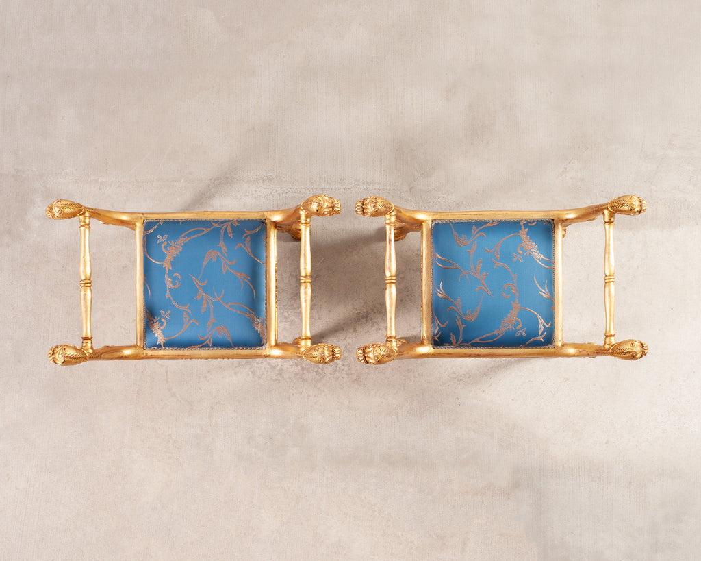 Pair of Italian Neoclassical Giltwood Camel Stool Benches