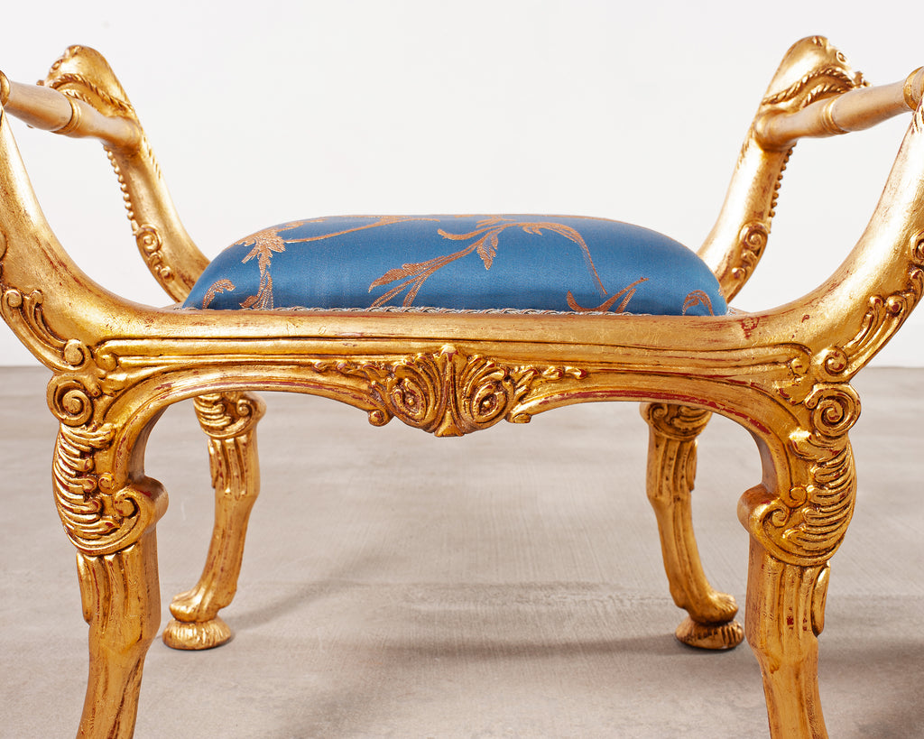 Pair of Italian Neoclassical Giltwood Camel Stool Benches