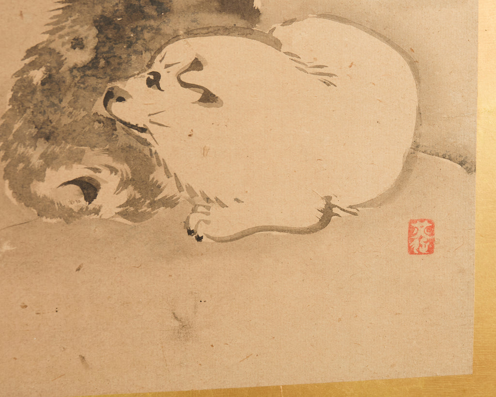 Pair Japanese Edo Six Panel Harimaze Decoupage Screens