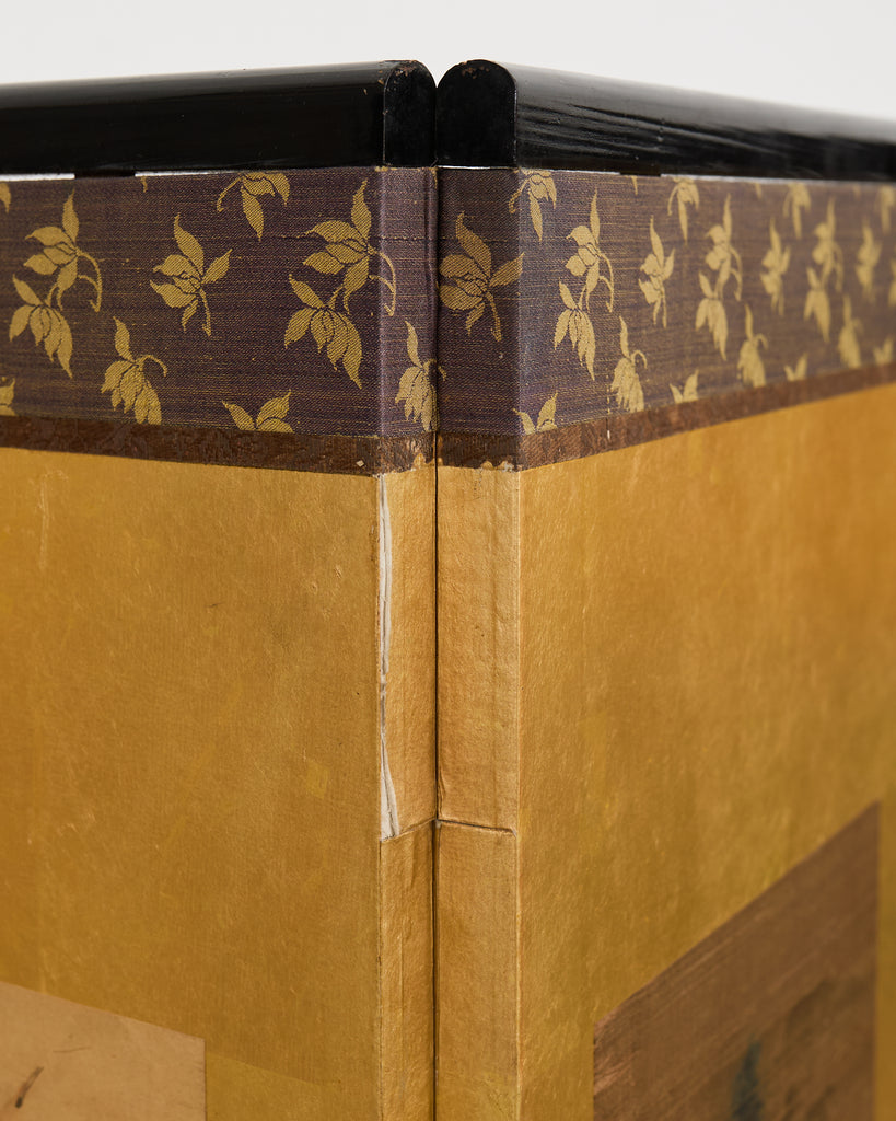 Pair Japanese Edo Six Panel Harimaze Decoupage Screens