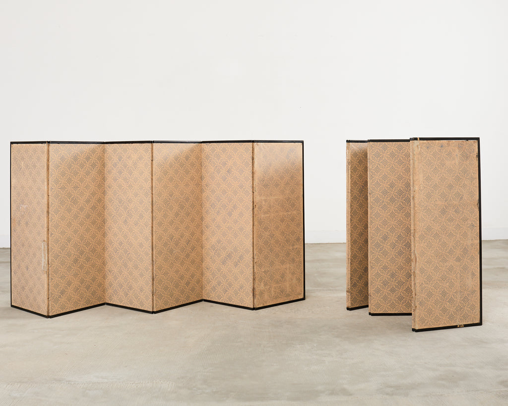 Pair Japanese Edo Six Panel Harimaze Decoupage Screens