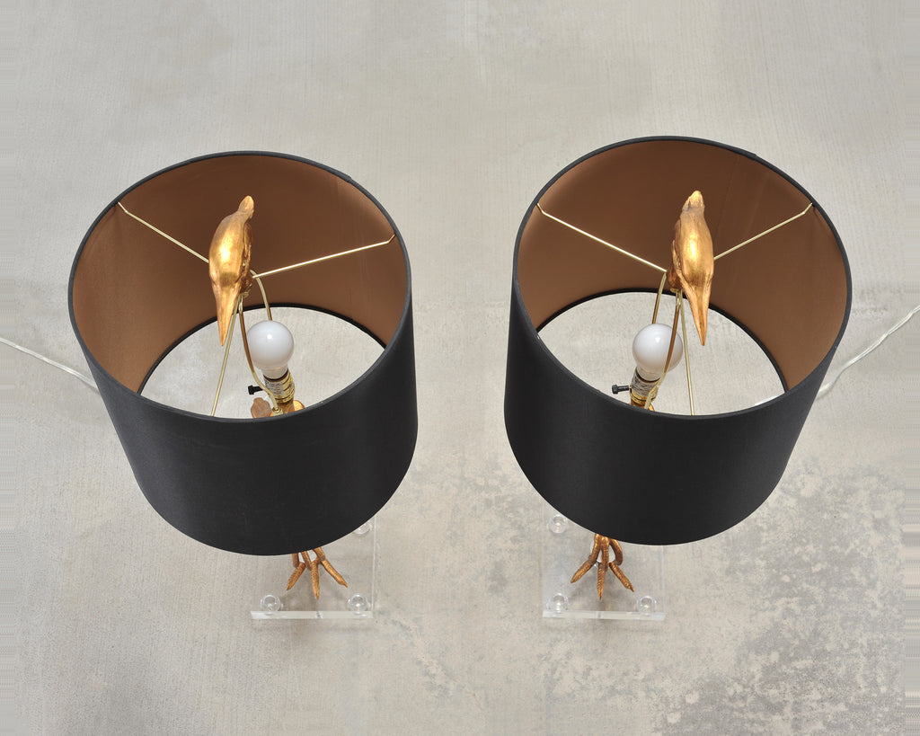 Pair of Gilt Resin and Lucite Ibis Table Lamps by Cyan Design