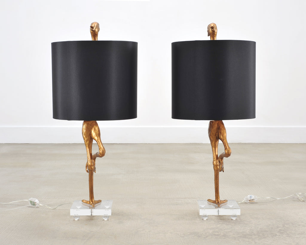 Pair of Gilt Resin and Lucite Ibis Table Lamps by Cyan Design