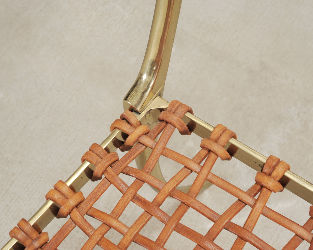 Pair of Brass Leather Strap Klismos Chairs by Sylvan S. F.
