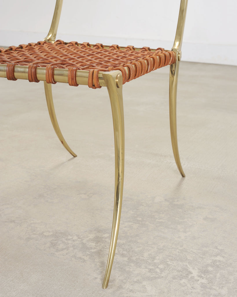 Pair of Brass Leather Strap Klismos Chairs by Sylvan S. F.