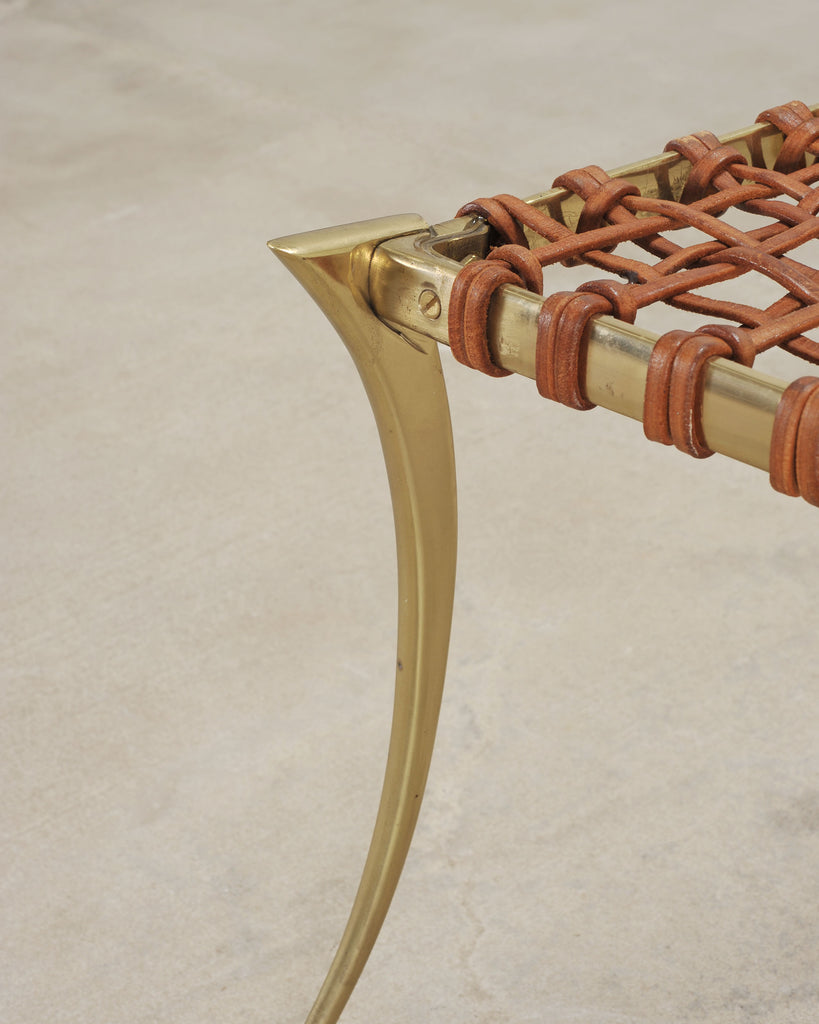 Pair of Brass Leather Strap Klismos Chairs by Sylvan S. F.