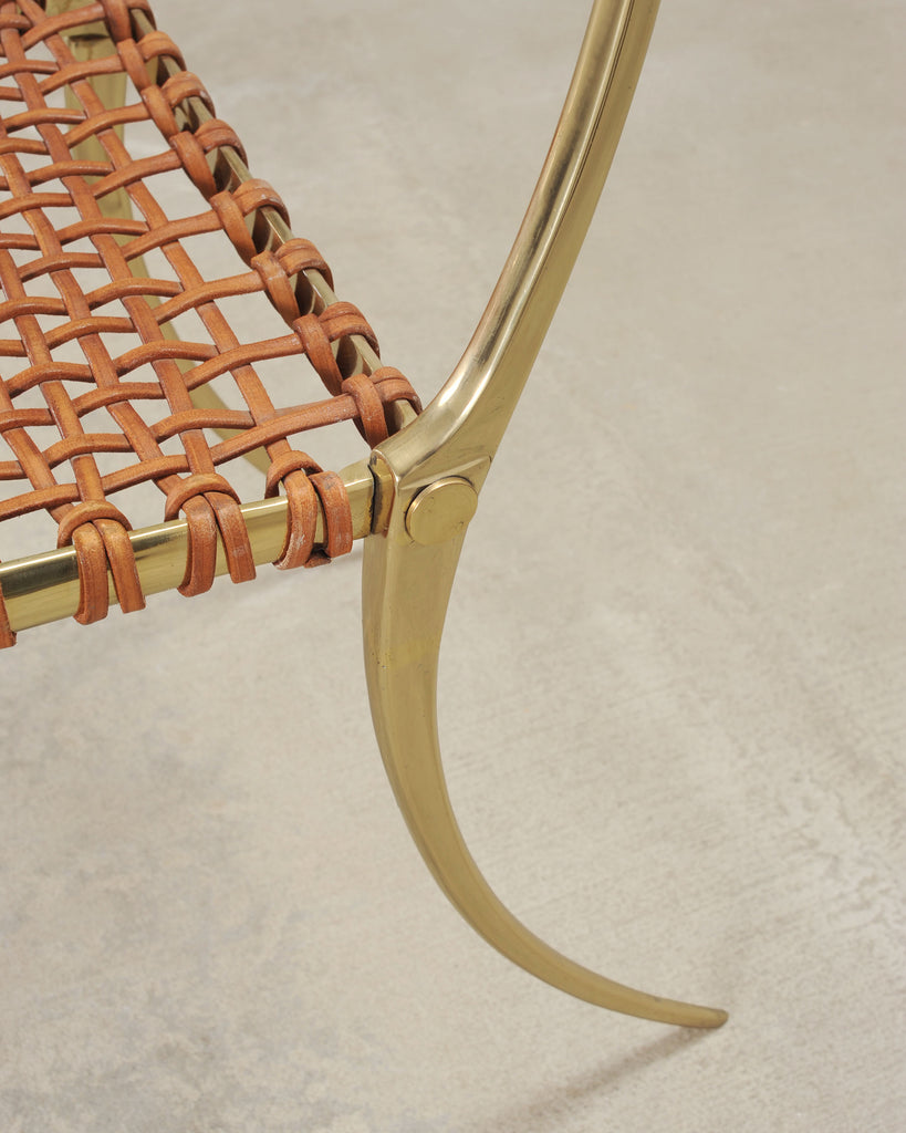 Pair of Brass Leather Strap Klismos Chairs by Sylvan S. F.