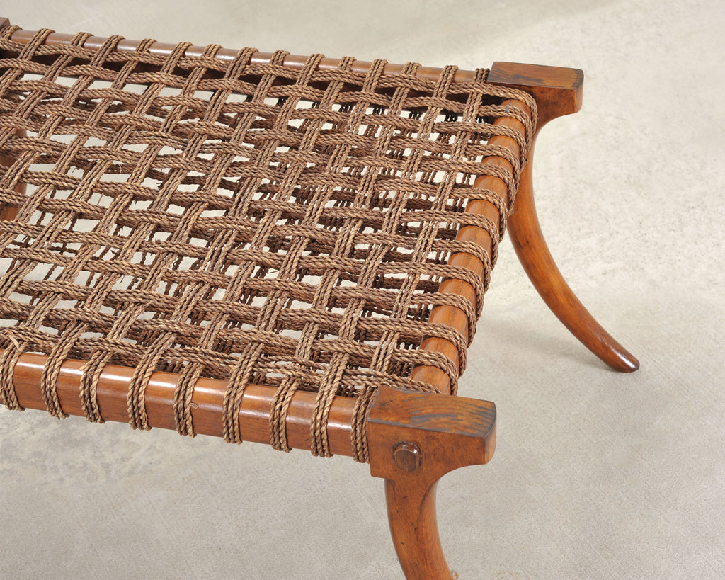 Pair of Robsjohn-Gibbings Style Walnut Klismos Rope Benches