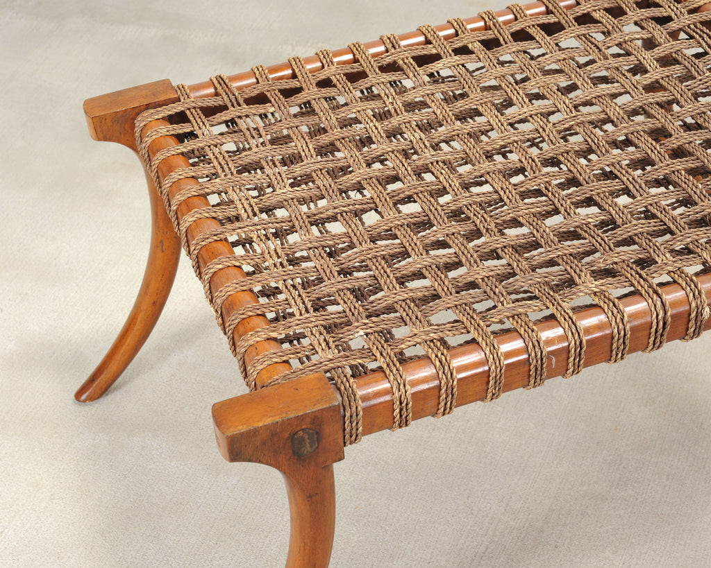 Pair of Robsjohn-Gibbings Style Walnut Klismos Rope Benches