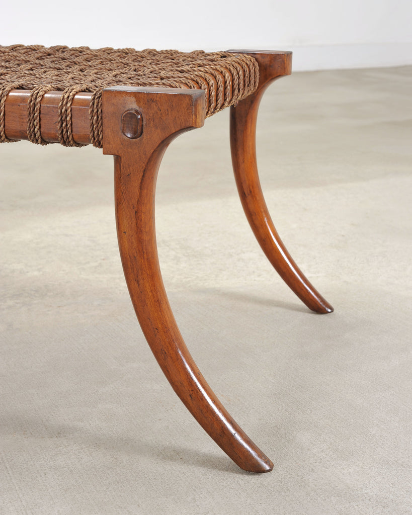 Pair of Robsjohn-Gibbings Style Walnut Klismos Rope Benches